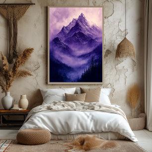 Poster Pics de montagne mystique en violet monochrome