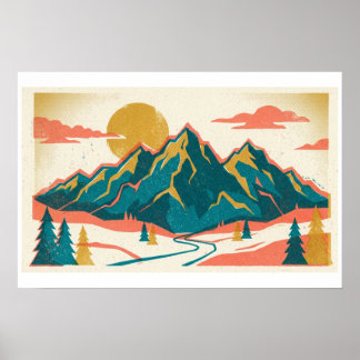 Poster Pics de montagnes majestueux | Risographe vintage