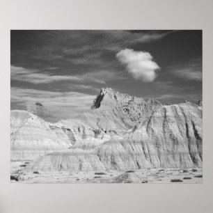 Poster Pics noirs et blancs en dentelle dans les Badlands
