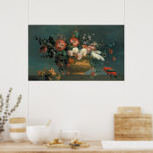 Poster Pièce à fleurs avec perroquet (Cuisine)