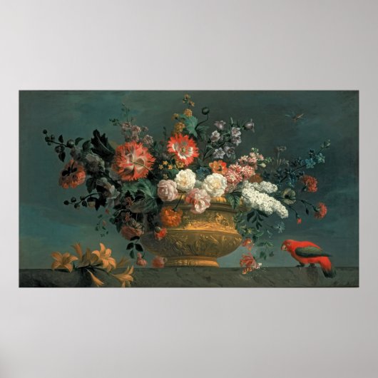 Poster Pièce à fleurs avec perroquet (Devant)