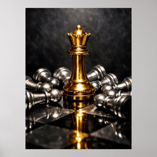Poster Pièce de jeu d'échecs du roi doré – Stratégie, pui (Devant)