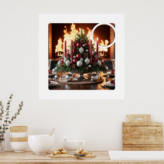 Poster Pièce de Noël festive avec cheminée (Cuisine)