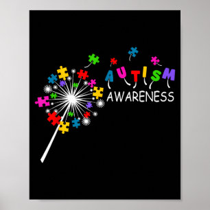 Poster Pièce de puzzle pissenlit sensibilisation à l'auti
