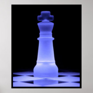 Poster Pièce d'échecs King brillante bleu