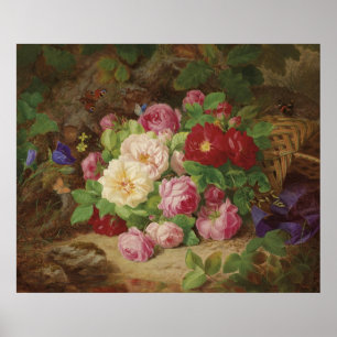 Poster Pièce rose au plancher de la forêt avec des papill