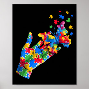 Poster Pièces de puzzle de main et de papillon mignonnes 