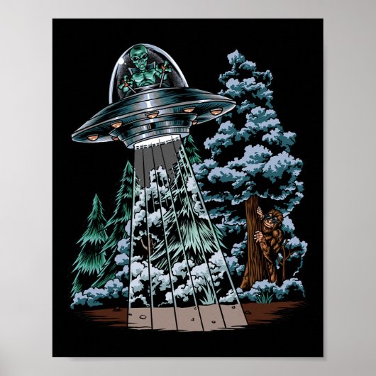 Poster Pied Caché De L'Alien Dans Un Ufo Derrière Un Arbr (Devant)
