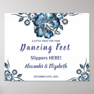 Poster Pieds de danse tongs | Panneau Mariage à fleurs bl
