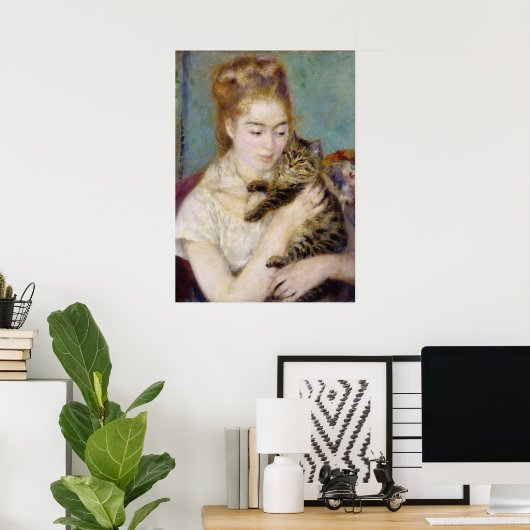 Poster Pierre A Renoir | Femme avec un chat (Bureau à domicile)