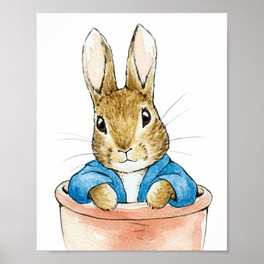 Poster Pierre le lapin assis dans un pot de plante (Devant)