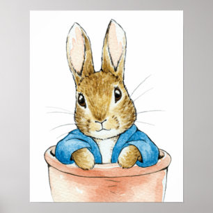 Poster Pierre le lapin assis dans un pot de plante    