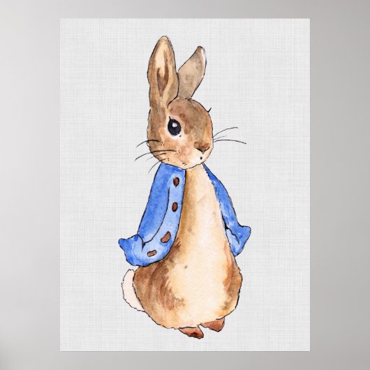 Poster Pierre le Lapin avec fond texturé en lin gris (Devant)