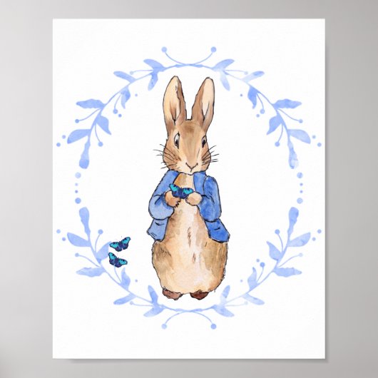 Poster Pierre le lapin tenant un papillon bleu (Devant)