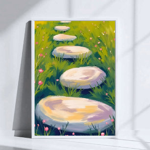Poster Pierres de jardin en peinture aquarelle