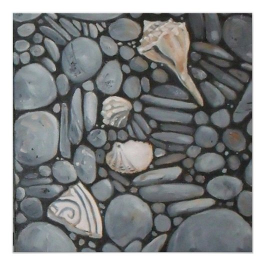 Poster Pierres de plage Coques Galets Rochers Peinture Ar (Devant)