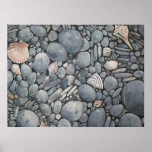 Poster Pierres de plage Coquillages Galets Roches Peintur