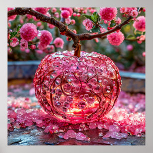 Poster Pierres précieuses roses et branche d'arbre en fle