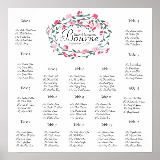 Poster Pierres roses Peonies Mariage Sièges Graphique 17 (Devant)