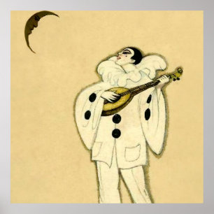 Poster Pierrot Sérénade un Croissant de Lune par Sophia C