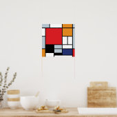 Poster Piet Mondrian - Composition avec grand plan rouge (Cuisine)