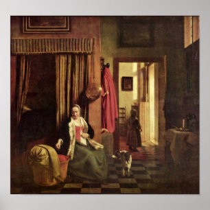 Poster Pieter de Hooch - mère au berceau