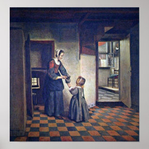 Poster Pieter de Hooch - Une femme avec un enfant dans un