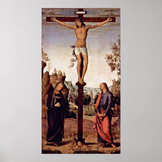 Poster Pietro Perugino - Crucifixion avec Marie (Devant)