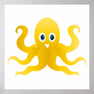Poster Pieuvre jaune amusante