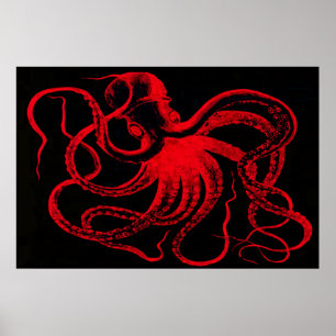 Poster Pieuvre Nautilique Steampunk Vintage Kraken Monstr