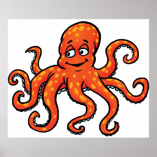 Poster Pieuvre orange dessin animé océan créature marine (Devant)