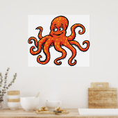Poster Pieuvre orange dessin animé océan créature marine (Cuisine)