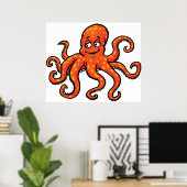 Poster Pieuvre orange dessin animé océan créature marine (Bureau à domicile)