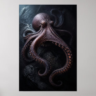 Poster Pieuvre Parmi les Roches Océaniques Sombres Faune