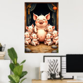 Poster  Pig Art – Mother & Piglets (Bureau à domicile)