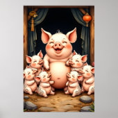 Poster  Pig Art – Mother & Piglets (Devant)