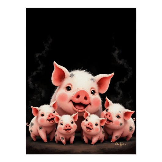 Poster Pig Artwork – Mother Pig & Piglets (Devant)