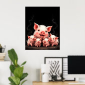 Poster Pig Artwork – Mother Pig & Piglets (Bureau à domicile)