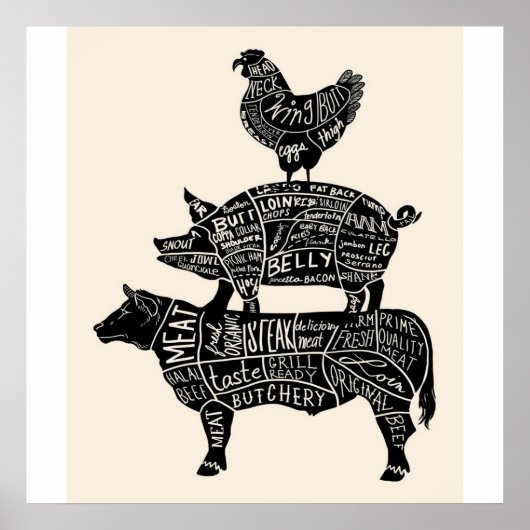 Poster Pig de vache Parties de poulet (Devant)