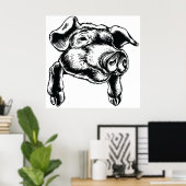 Poster Pig Head Farm Animal Drawing in Black White (Bureau à domicile)