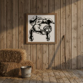 Poster Pig Head Farm Animal Drawing in Black White