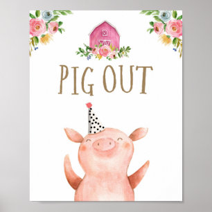 Poster Pig Out Animaux de ferme Barnyard Girl Anniversair