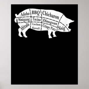 Poster Pig Parts Food BBQ Pinoy Adobo Amateurs Cadeau