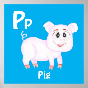 Poster Pig personnalisez ABC : Lettre P -Ajoutez votre no