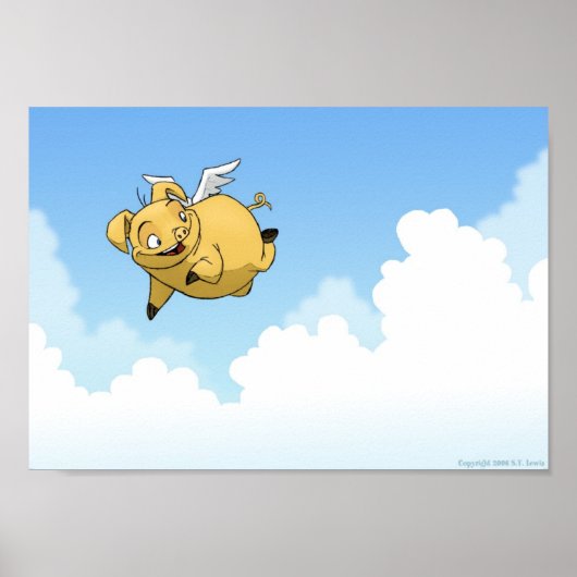 Poster Pig volant dans les nuages (Devant)