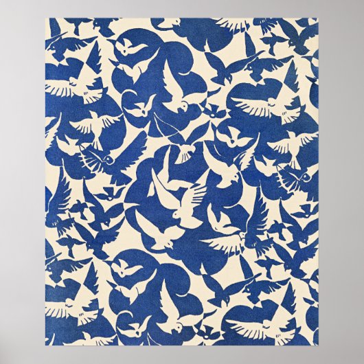 Poster Pigeons en blanc et bleu (Devant)