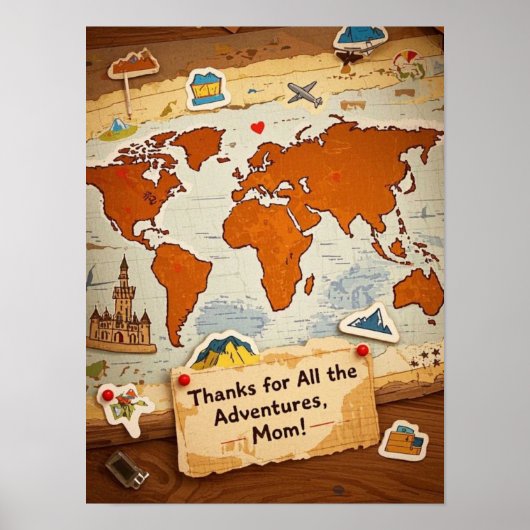 Poster Piges et points de repère de la carte mondiale (Devant)