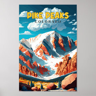 Poster Pike Peaks Colorado USA Travel Art Vintage