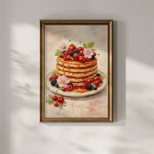 Poster Pile de crêpes aux baies vintage