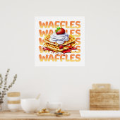 Poster Pile de gaufres recouverte de fraises (Cuisine)